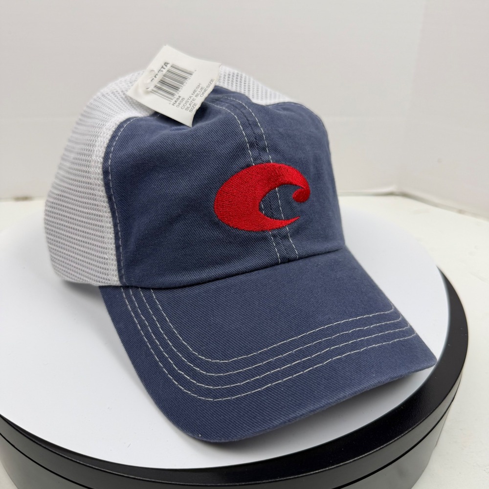 Costa Del Mar Trucker Hat Slate Blue White Mesh Meshback Logo Cap HA04 NEW